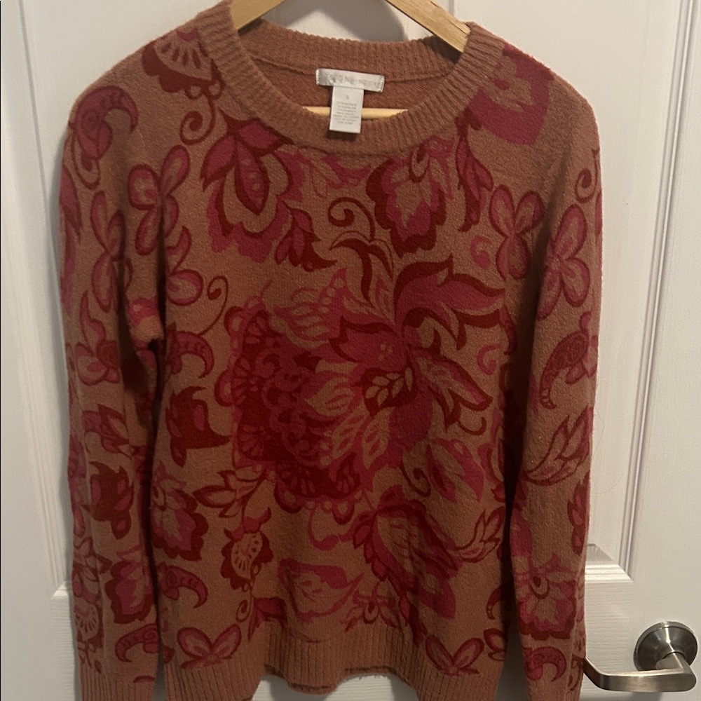 Elegant Floral Knit Sweater - Red pink‎